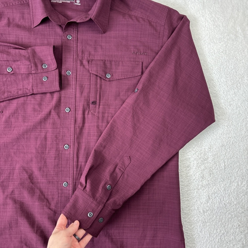 ARIAT Tek Heat Series Mens Long Sleeve Shirt Large Burgundy Lightweight Vented - Picture 14 of 16